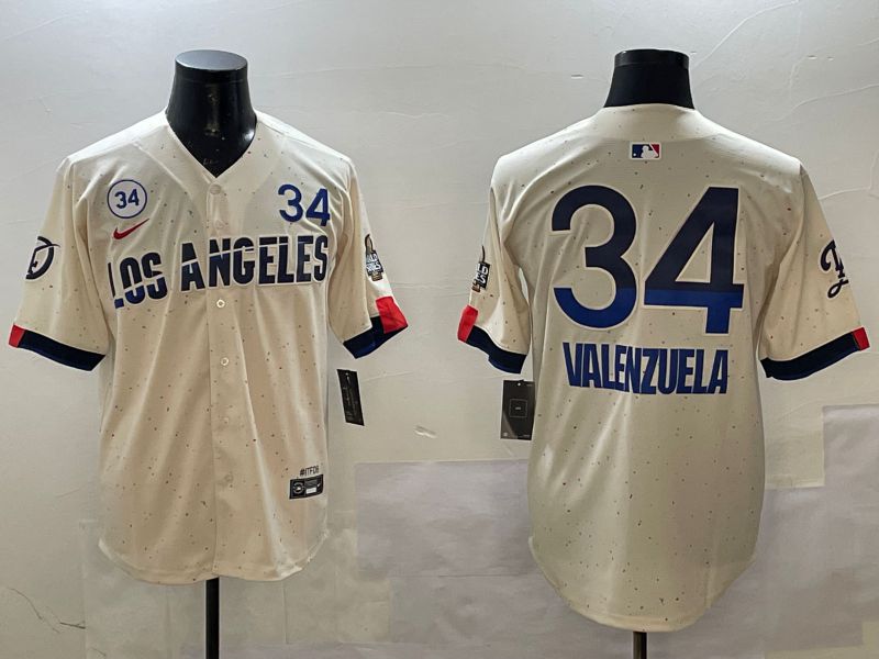 Men Los Angeles Dodgers #34 Valenzuela Cream Fashion city 2025 Nike MLB Jersey style 1->los angeles dodgers->MLB Jersey